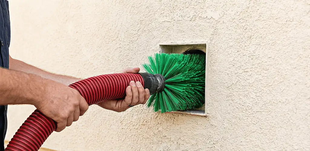 Air duct cleaning brush removing debris from a vent opening in Wilmington, NC