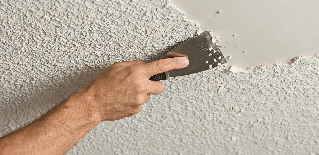 Popcorn ceiling removal scraping off textured ceiling finish in Wilmington, NC