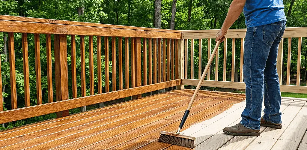 Deck staining and sealing application on a wood deck in Wilmington, NC