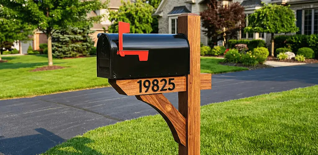 New mailbox installation with post and address number for a home in Wilmington, NC